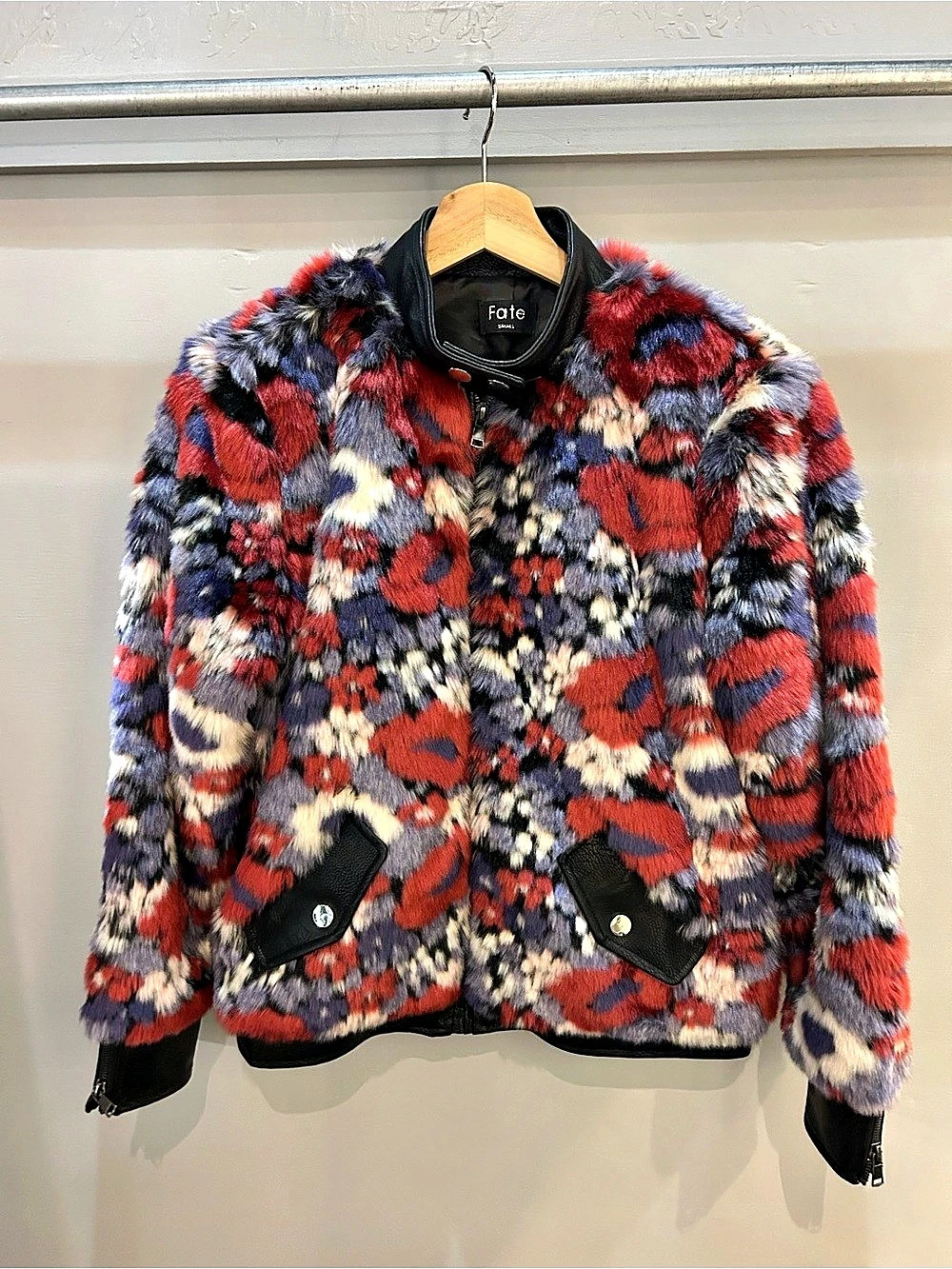 Fate Floral Faux-Fur Bomber Jacket Size Small